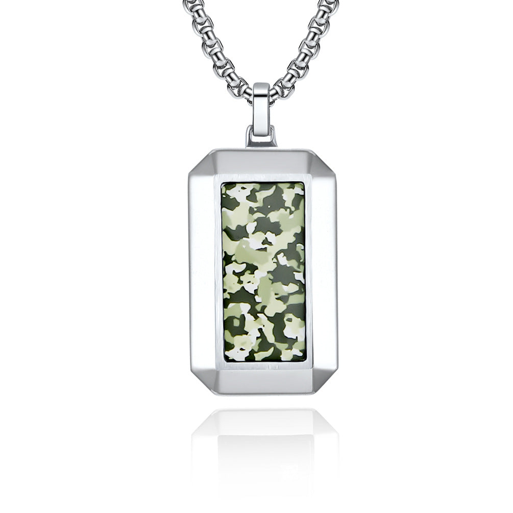 Hexagonal Cut Camouflage Stainless Steel Pendant