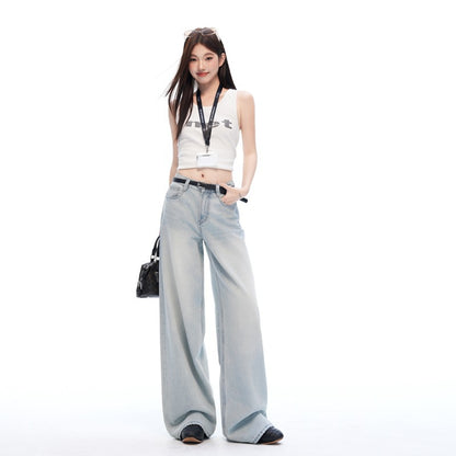 Washed Tie Flower Jeans