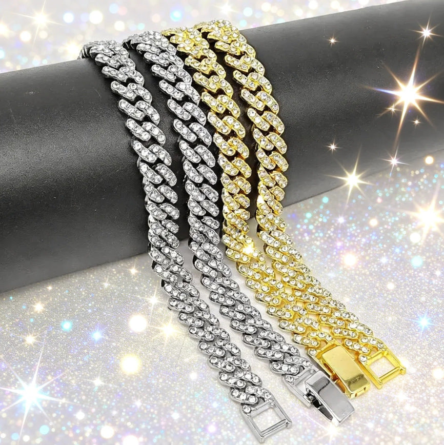 Men's Hip-Hop Cuban Chain Necklace with Diamond Accents