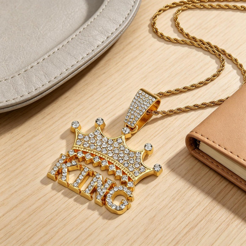 Hip Hop Crown Letter Pendant Necklace