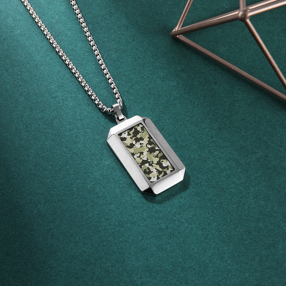 Hexagonal Cut Camouflage Stainless Steel Pendant