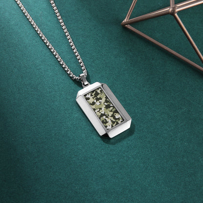 Hexagonal Cut Camouflage Stainless Steel Pendant