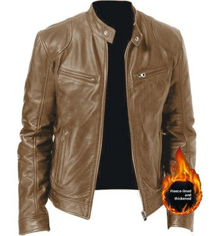 Men's PU leather motorcycle jacket with a stand-up collar and punk style outerwear