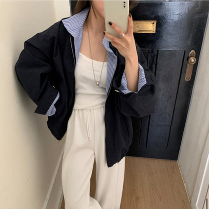 Retro Plaid Lining Loose Long Sleeve Jacket
