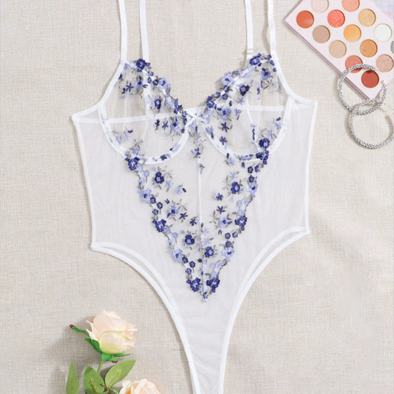 Lace Embroidery Sheer Mesh Pajamas