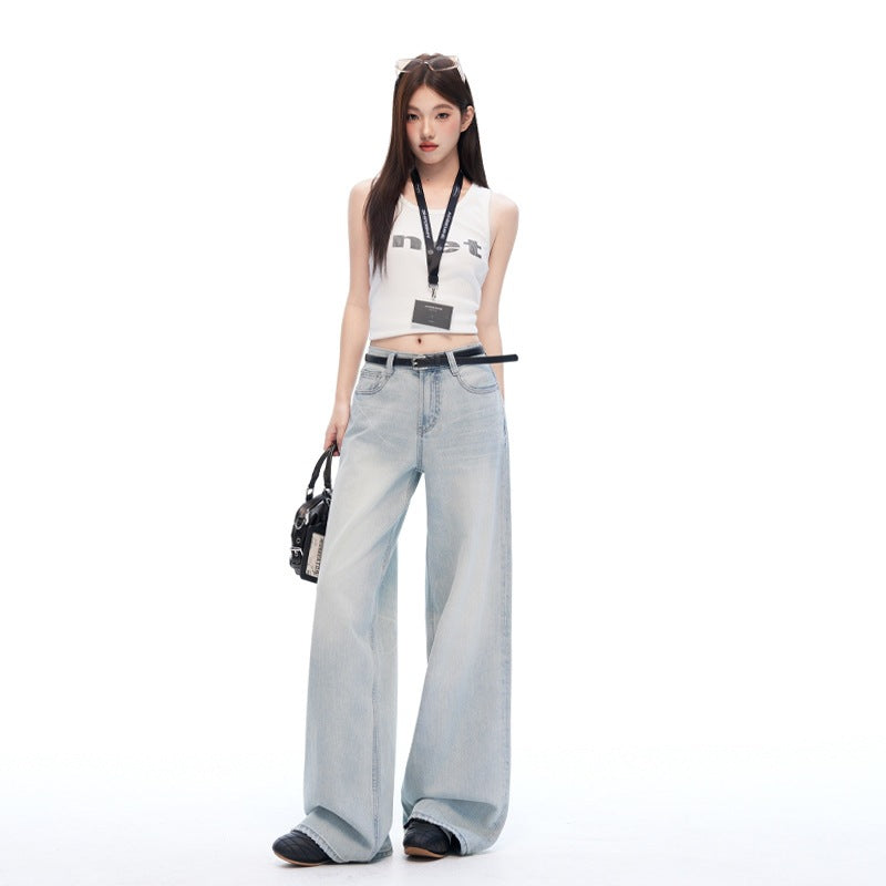 Washed Tie Flower Jeans