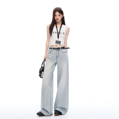 Washed Tie Flower Jeans