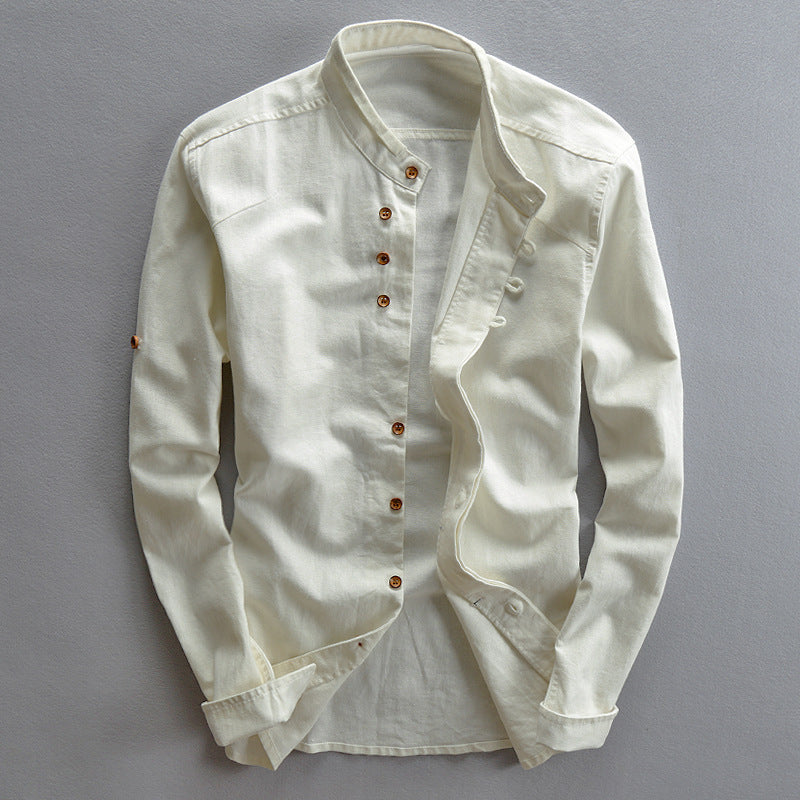 Men's linen long-sleeved button-down shirt