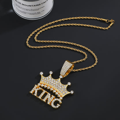 Hip Hop Crown Letter Pendant Necklace