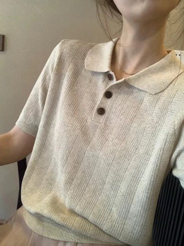 Knit lapel short sleeve