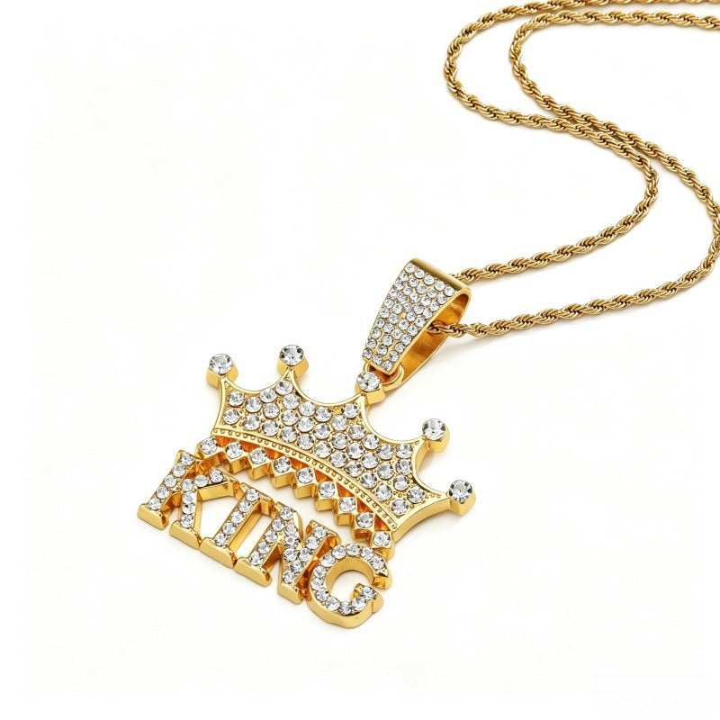 Hip Hop Crown Letter Pendant Necklace