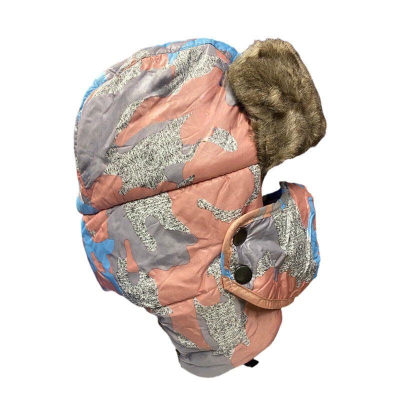 Men Women Embroidered Fleece Lined Winter Ski Hat with Face Mask