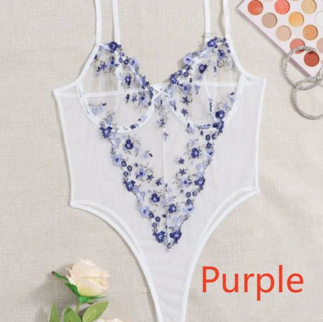 Lace Embroidery Sheer Mesh Pajamas