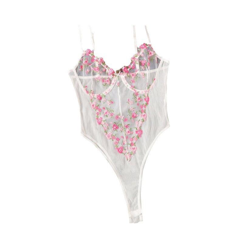 Lace Embroidery Sheer Mesh Pajamas