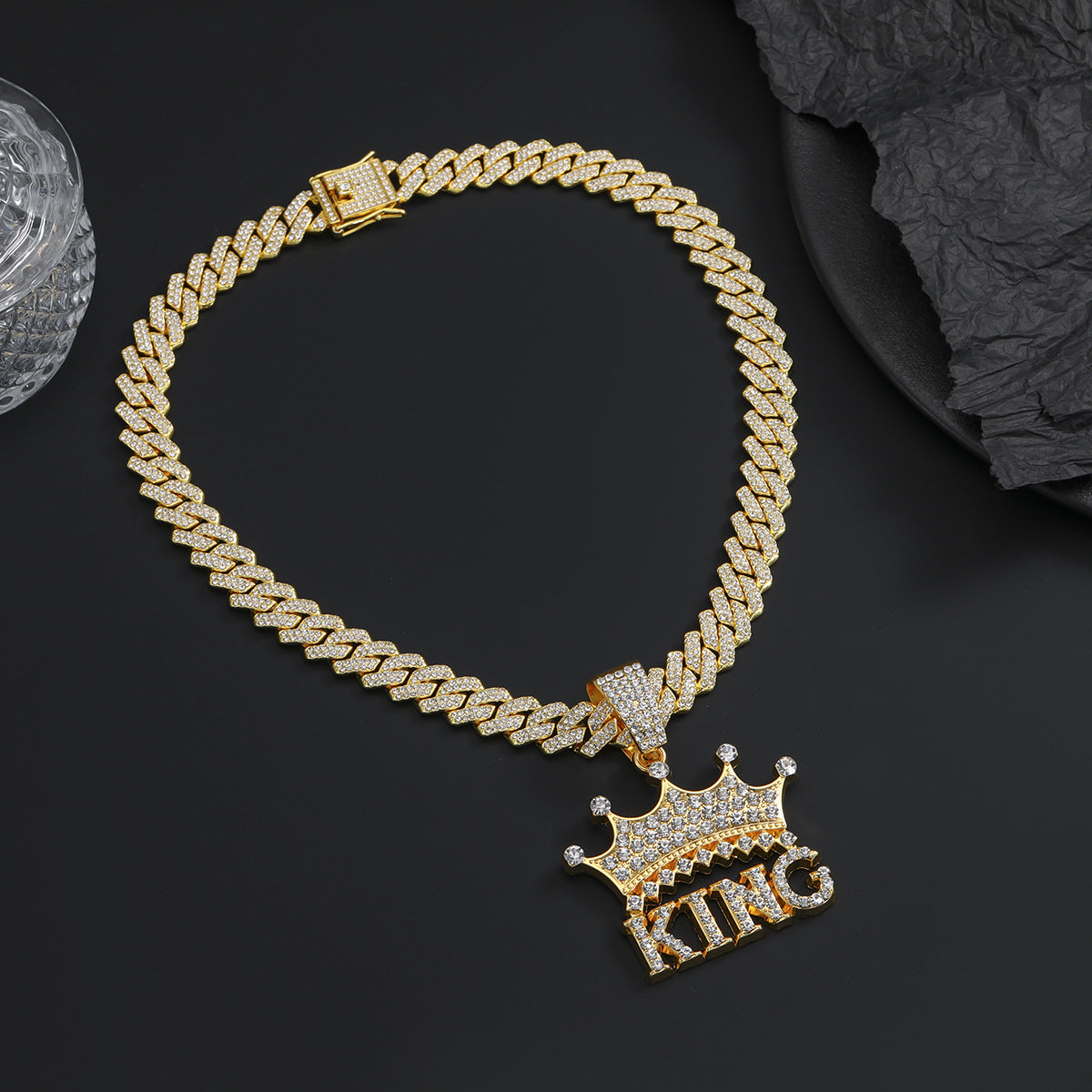 Hip Hop Crown Letter Pendant Necklace