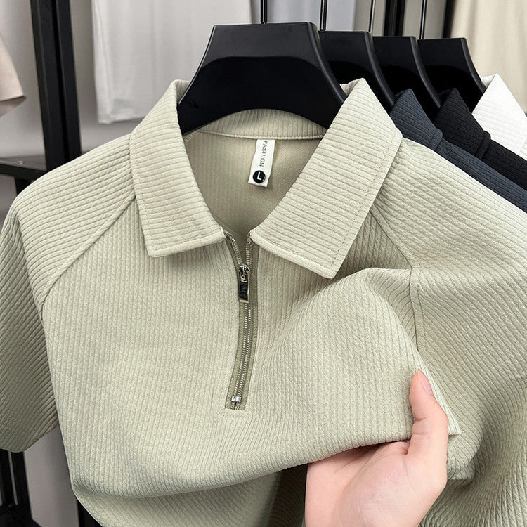 Solid Color Half Zip Polo Shirt