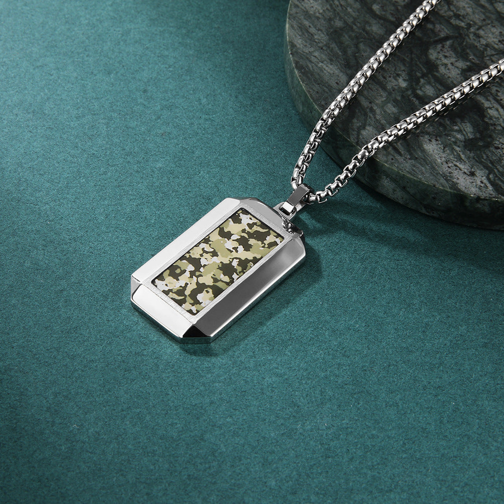Hexagonal Cut Camouflage Stainless Steel Pendant