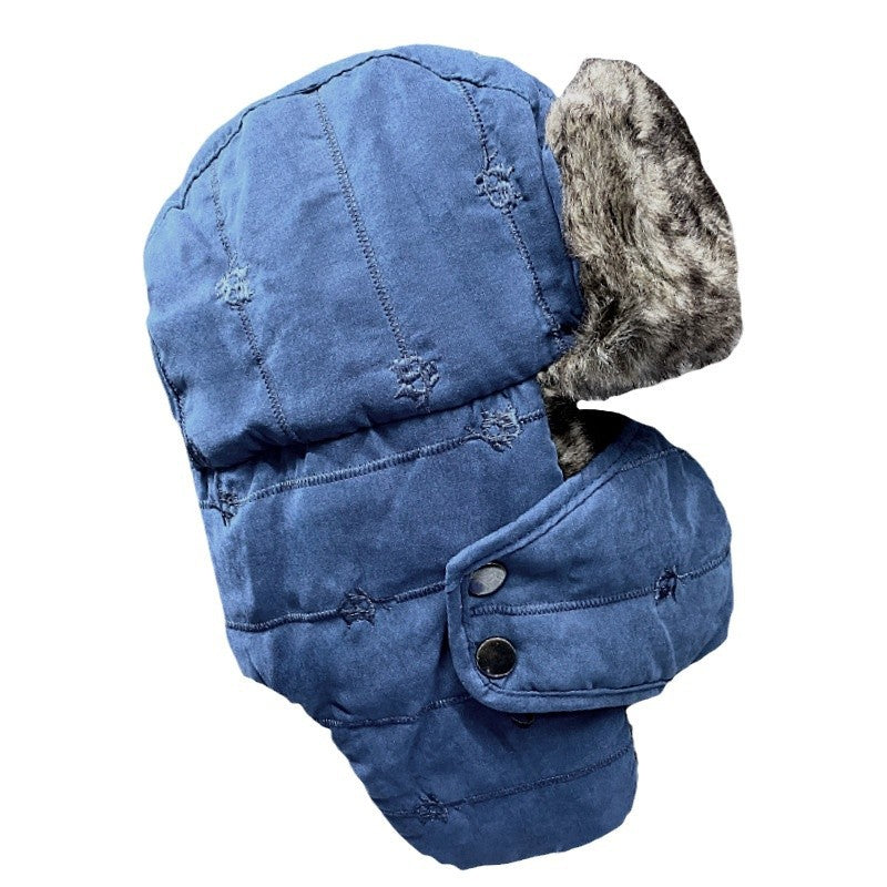 Men Women Embroidered Fleece Lined Winter Ski Hat with Face Mask