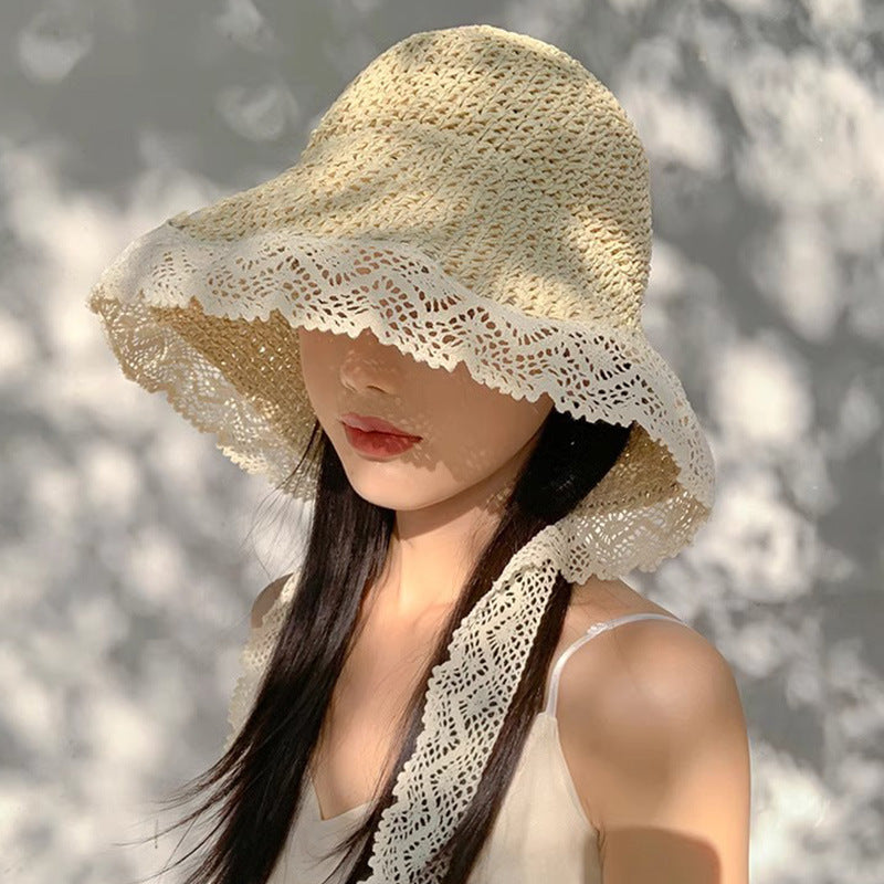French Lace Straw Sun Hat