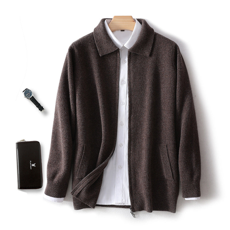 Mens 100% Wool Knitted Cardigan