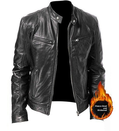 Men's PU leather motorcycle jacket with a stand-up collar and punk style outerwear