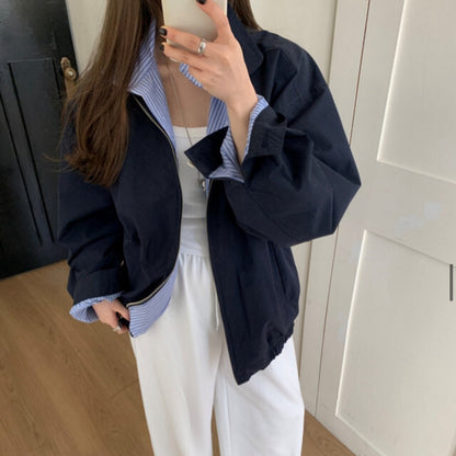 Retro Plaid Lining Loose Long Sleeve Jacket