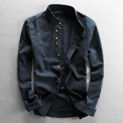Men's linen long-sleeved button-down shirt