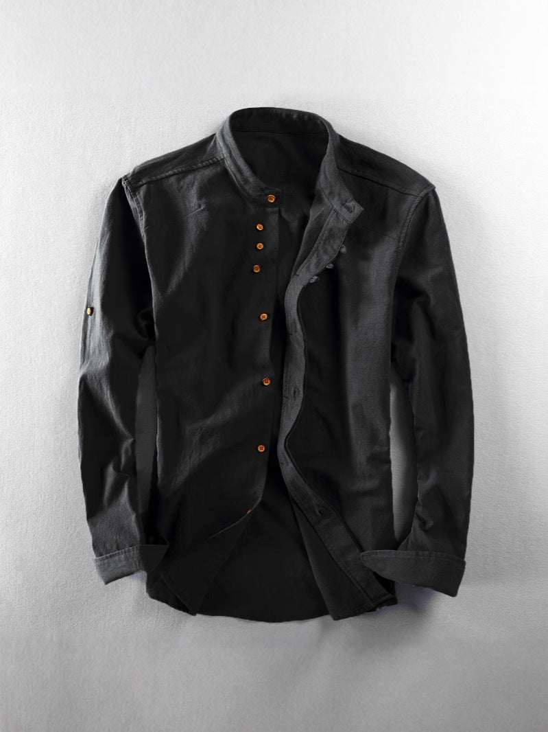Men's linen long-sleeved button-down shirt