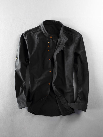 Men's linen long-sleeved button-down shirt