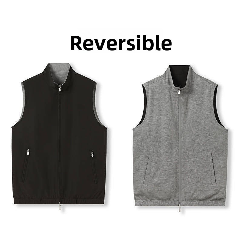Reversible Wool Blend Stand Collar Vest
