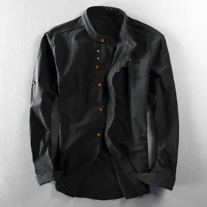 Men's linen long-sleeved button-down shirt