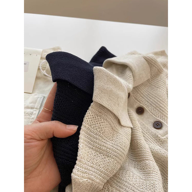Knit lapel short sleeve