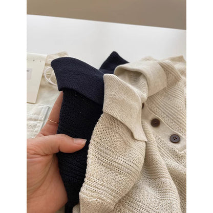 Knit lapel short sleeve