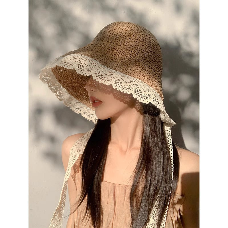 French Lace Straw Sun Hat