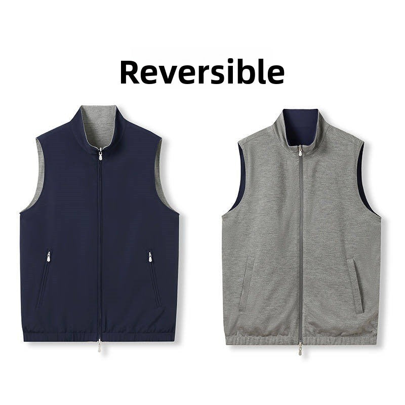 Reversible Wool Blend Stand Collar Vest