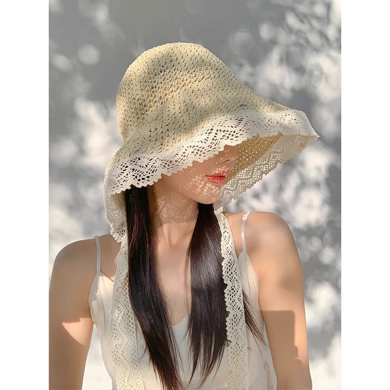 French Lace Straw Sun Hat