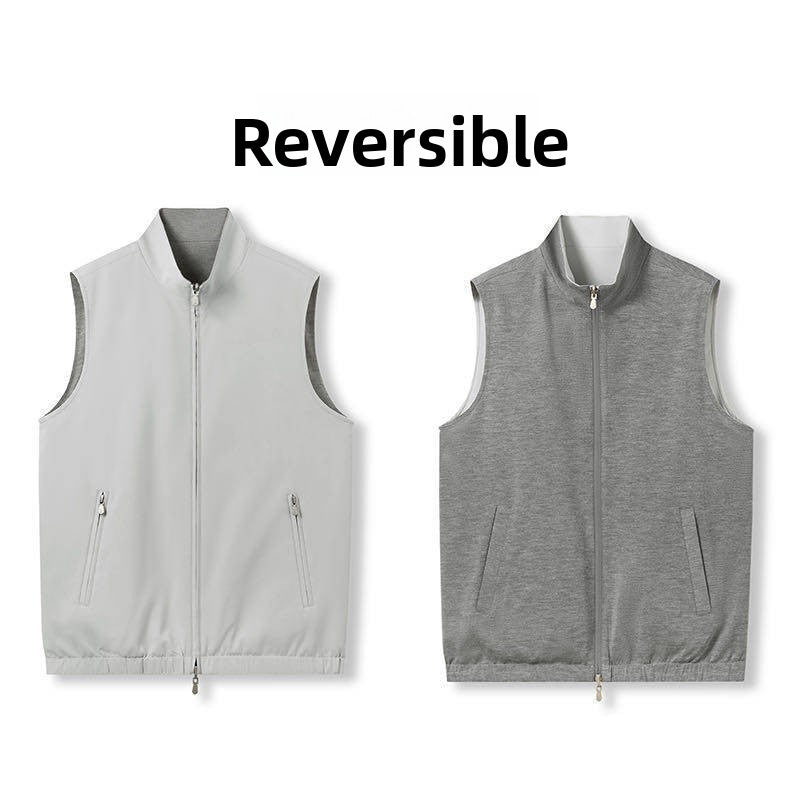 Reversible Wool Blend Stand Collar Vest