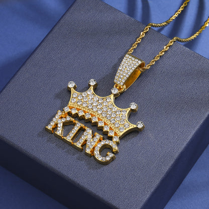 Hip Hop Crown Letter Pendant Necklace