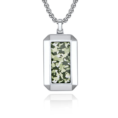 Hexagonal Cut Camouflage Stainless Steel Pendant