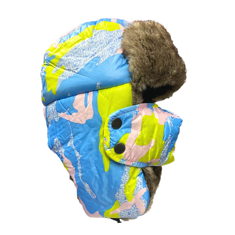 Men Women Embroidered Fleece Lined Winter Ski Hat with Face Mask