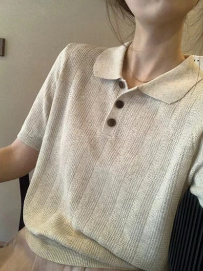 Knit lapel short sleeve