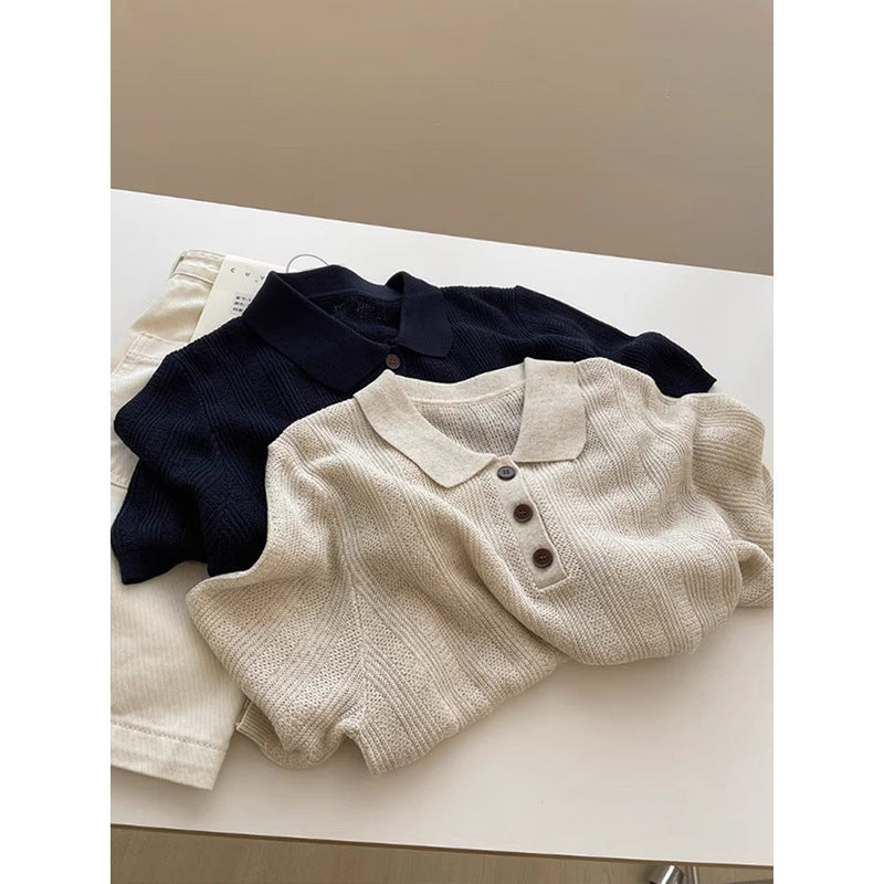 Knit lapel short sleeve