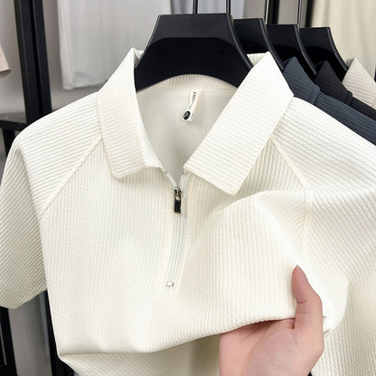 Solid Color Half Zip Polo Shirt