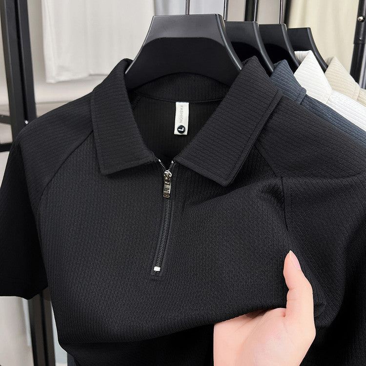 Solid Color Half Zip Polo Shirt
