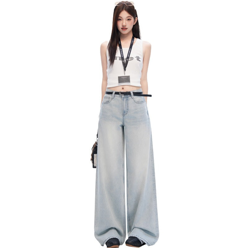 Washed Tie Flower Jeans