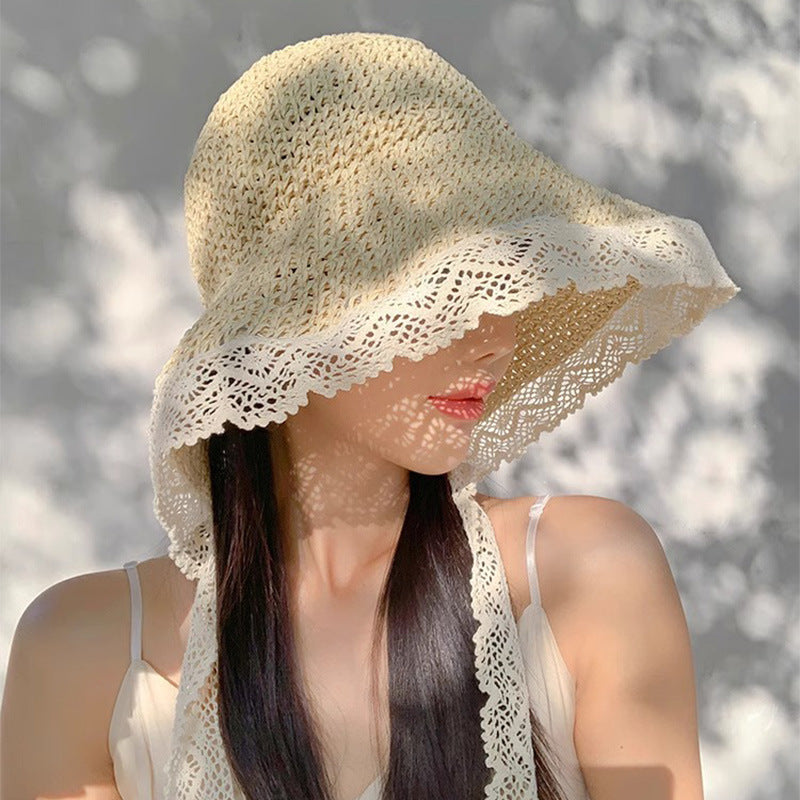 French Lace Straw Sun Hat