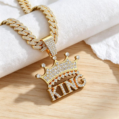 Hip Hop Crown Letter Pendant Necklace