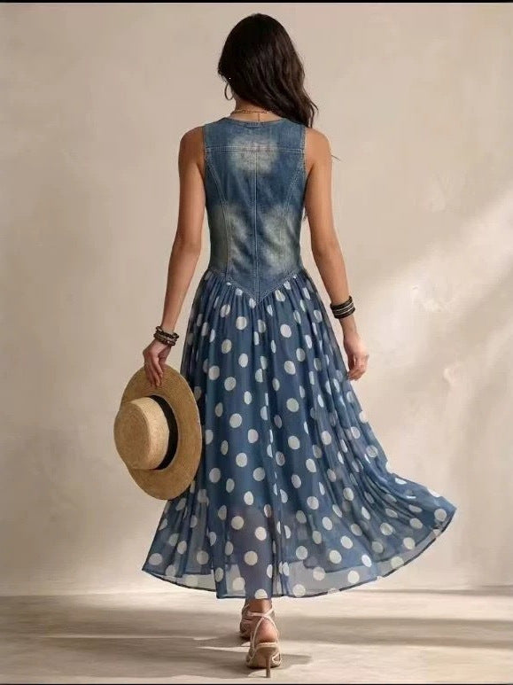 Polka Dot Sleeveless V-Neck Dress