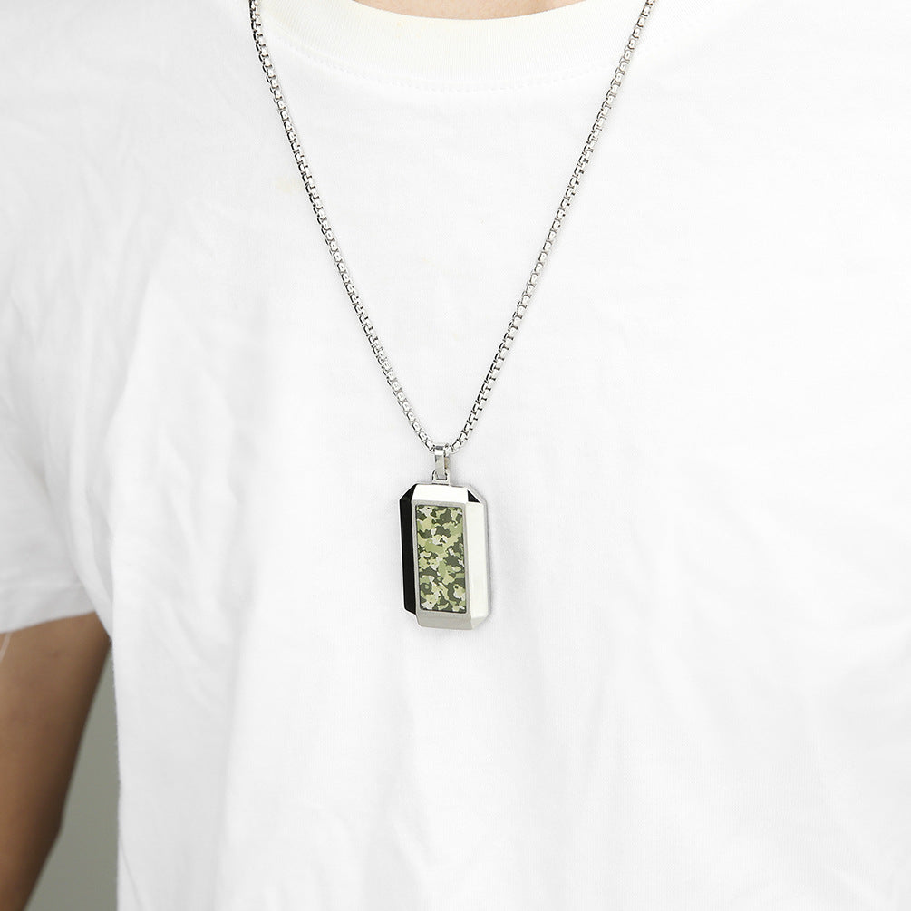 Hexagonal Cut Camouflage Stainless Steel Pendant