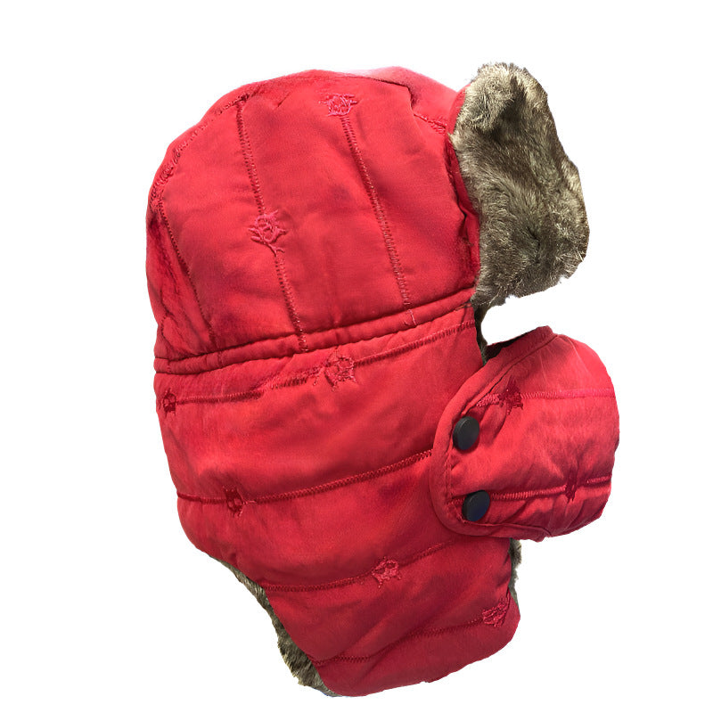 Men Women Embroidered Fleece Lined Winter Ski Hat with Face Mask